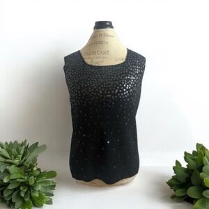 iOS sleeveless dressy black sequin top shimmery stretchy fabric size L.